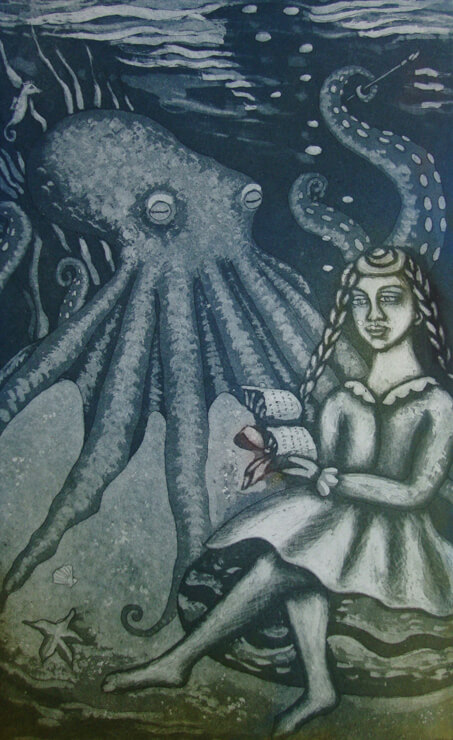 Girl Reading Poetry to an Octopus - Linda Landers