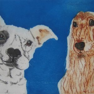 Etching of London dogs b y printmaker Sonia Rollo